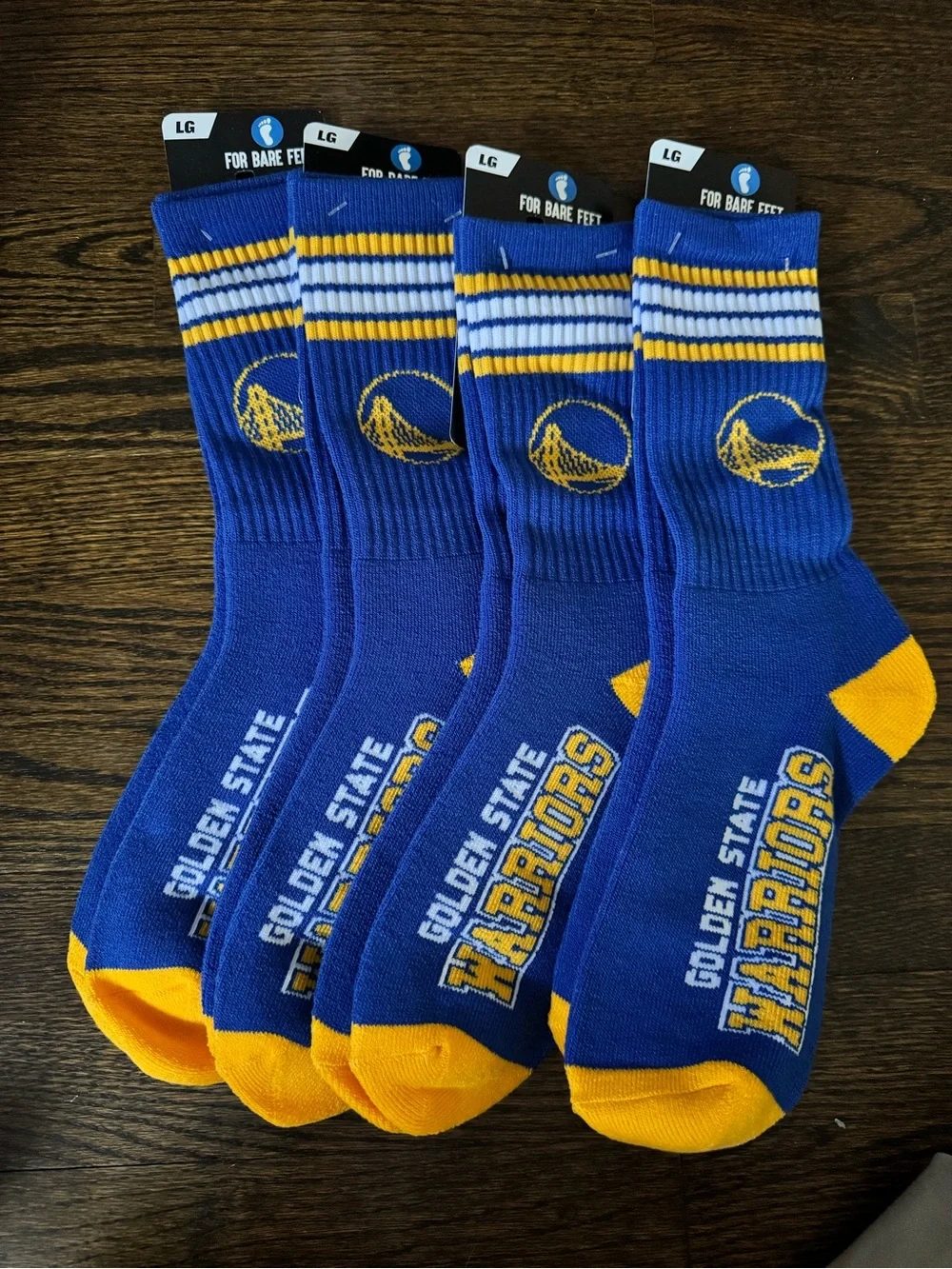 NBA Golden State Warriors Crew Athletic Socks - 4 Packs - Large